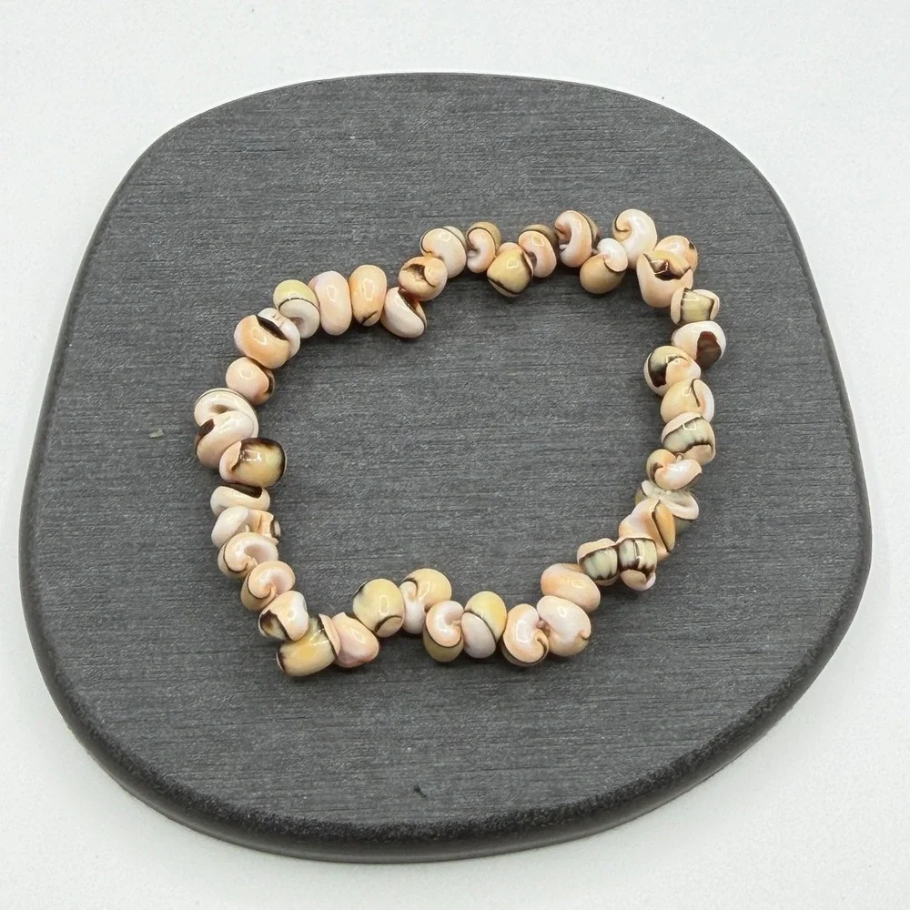 Natural Shell Chip Stretch Bracelet Peach Cream Brown Boho Coastal Beach Jewelry